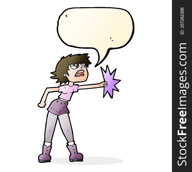 Cartoon Woman Punching With Speech Bubble