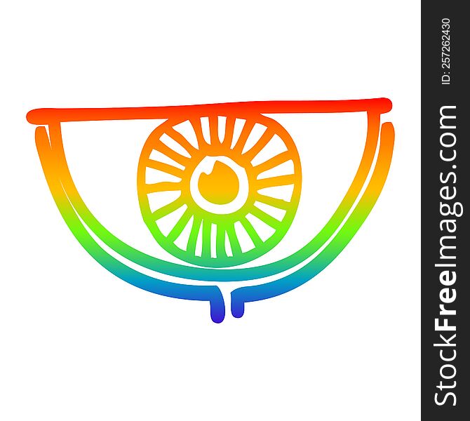 rainbow gradient line drawing of a cartoon eye symbol