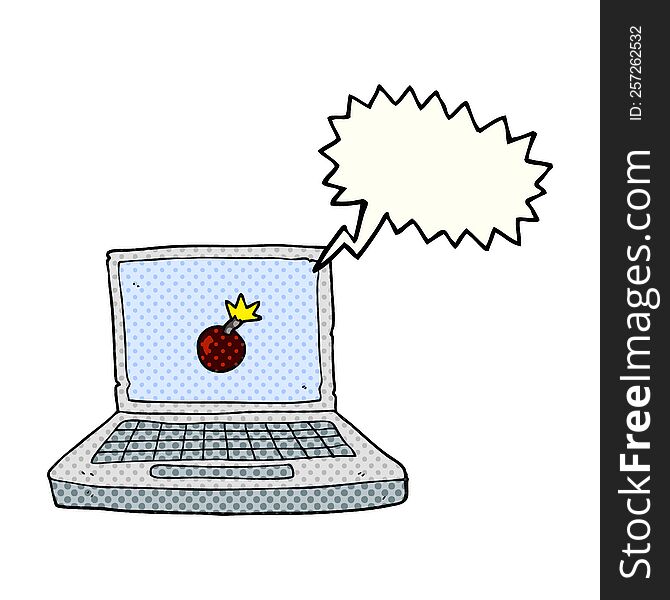 comic book speech bubble cartoon laptop computer with bomb symbol