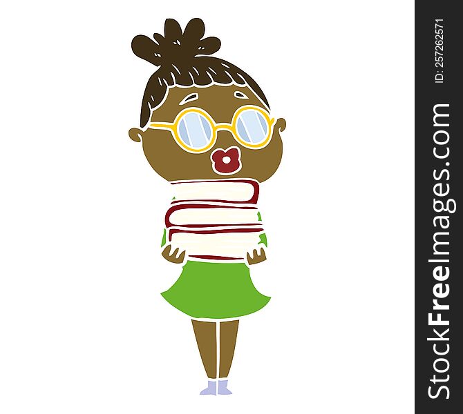 flat color style cartoon librarian woman wearing spectacles