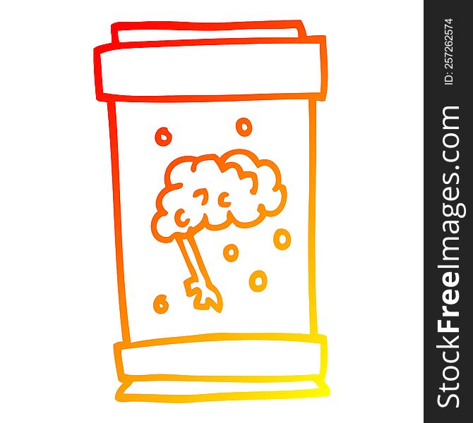 Warm Gradient Line Drawing Cartoon Brain In Jar