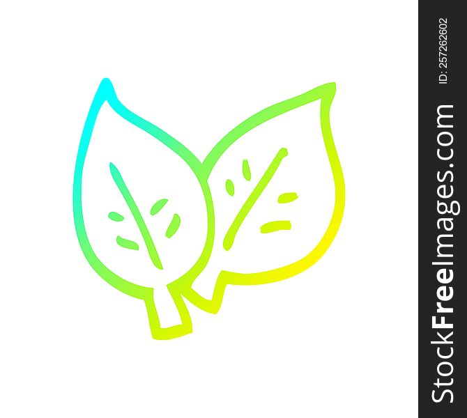 Cold Gradient Line Drawing Cartoon Of Green Leaves