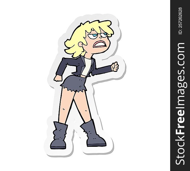 sticker of a cartoon angry biker girl