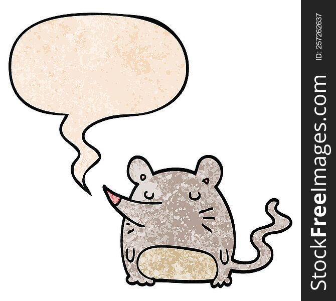 Cartoon Mouse And Speech Bubble In Retro Texture Style