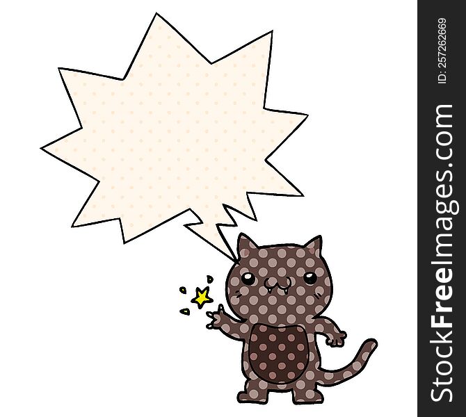 Cartoon Cat Scratching And Speech Bubble In Comic Book Style