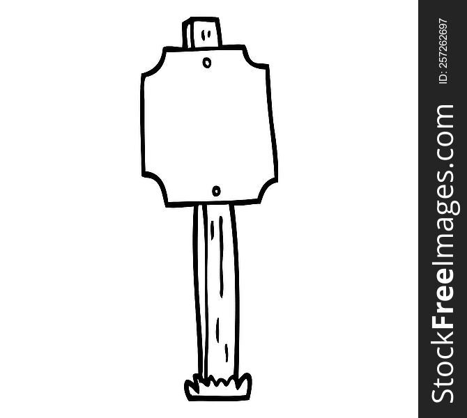 black and white cartoon blank sign post