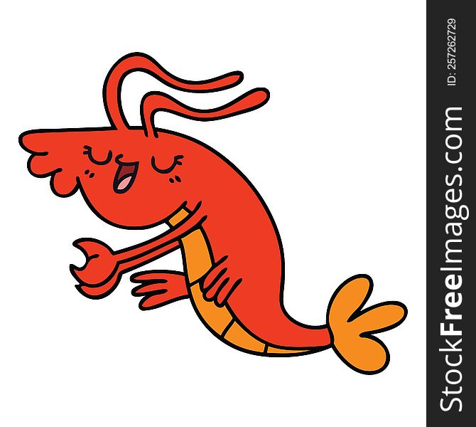Quirky Hand Drawn Cartoon Happy Shrimp