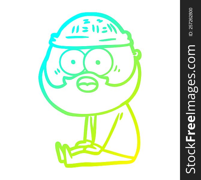 Cold Gradient Line Drawing Cartoon Bearded Man Sitting