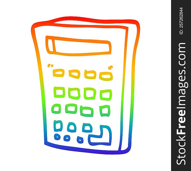rainbow gradient line drawing of a cartoon electronic calculator