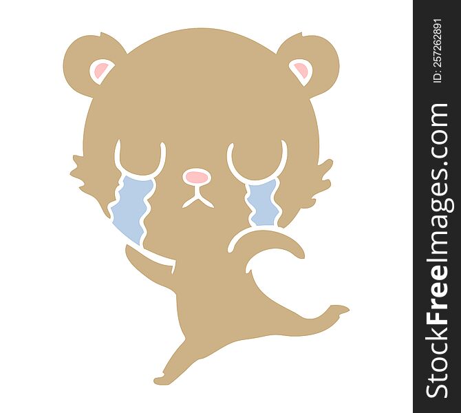 Crying Flat Color Style Cartoon Bear Running Away