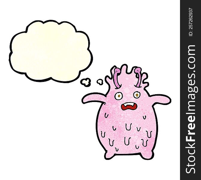 Cartoon Funny Slime Monster With Thought Bubble