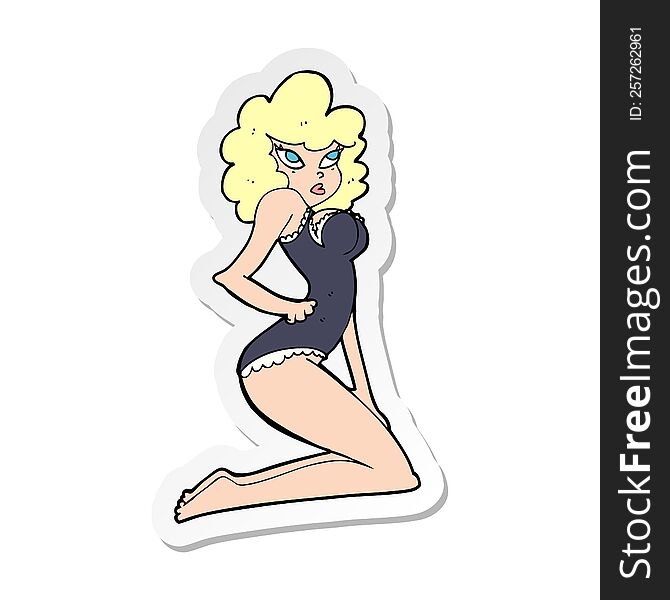 Sticker Of A Cartoon Pin-up Woman