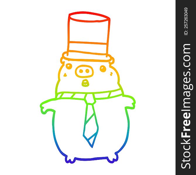 rainbow gradient line drawing of a cartoon business pig