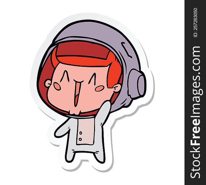 Sticker Of A Happy Cartoon Astronaut Waving