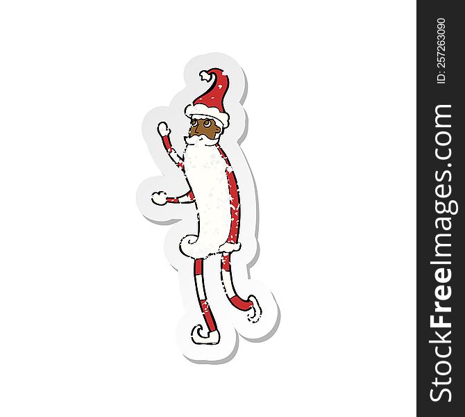 retro distressed sticker of a cartoon skinny santa