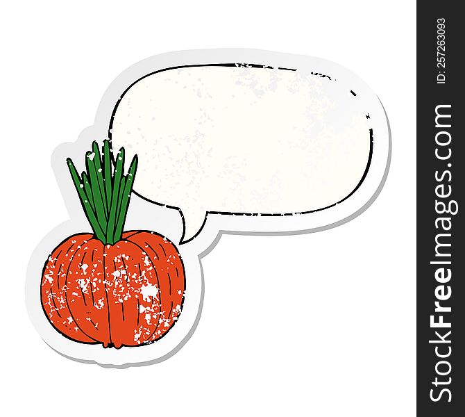 Cartoon Vegetable And Speech Bubble Distressed Sticker