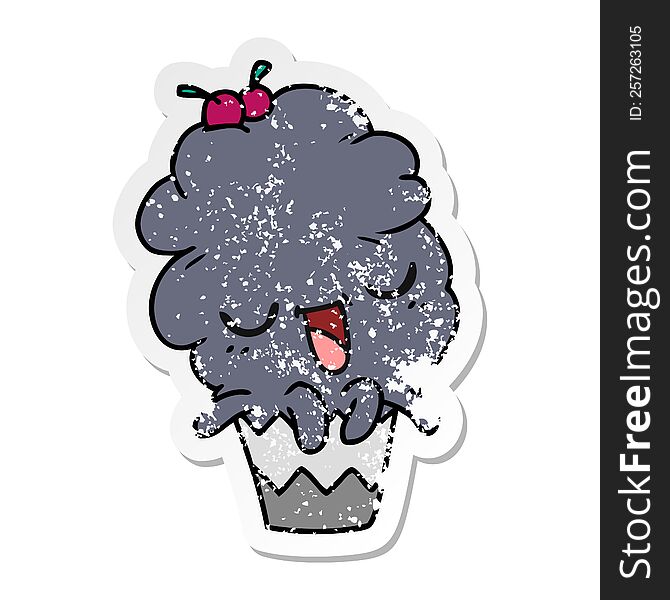Distressed Sticker Cartoon Of Kawaii Octopus Cupcake