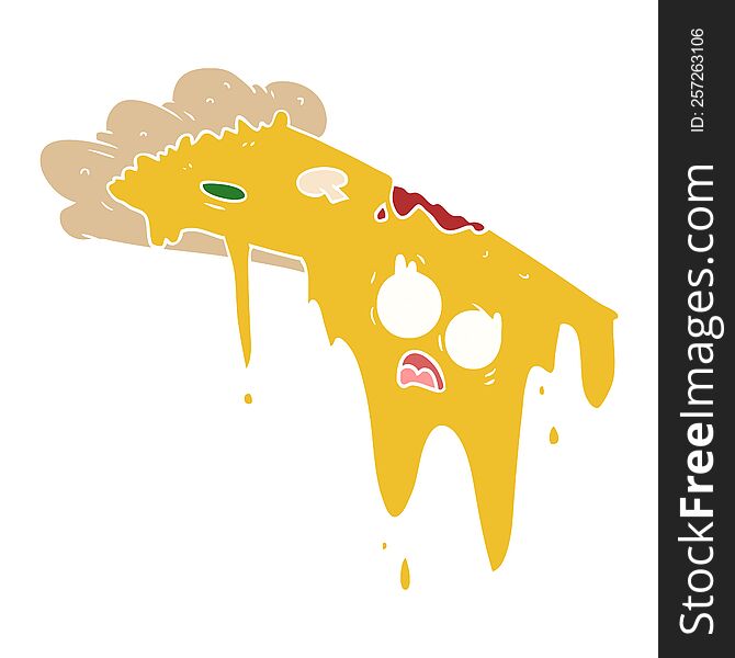 melting pizza flat color style cartoon