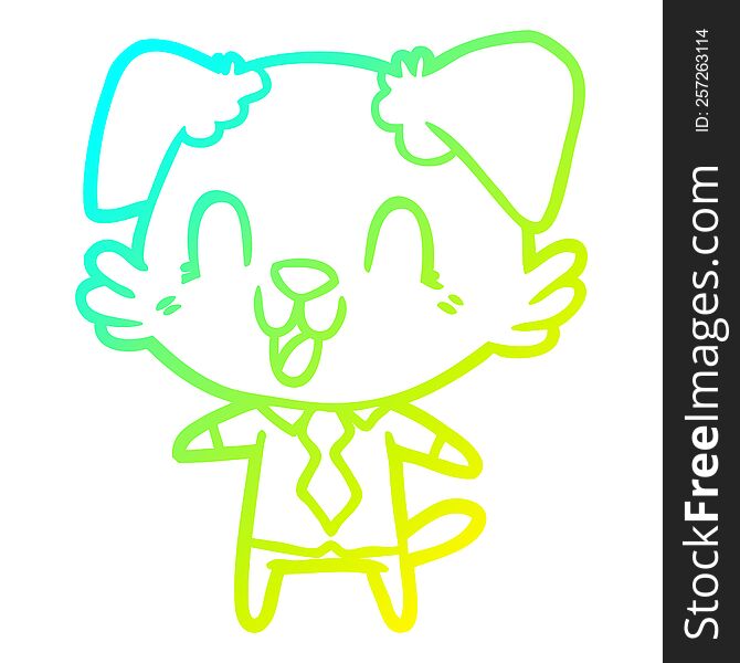 cold gradient line drawing of a laughing cartoon dog manager
