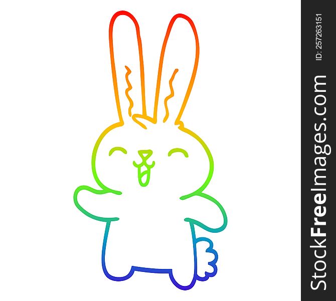 rainbow gradient line drawing of a cartoon jolly rabbit