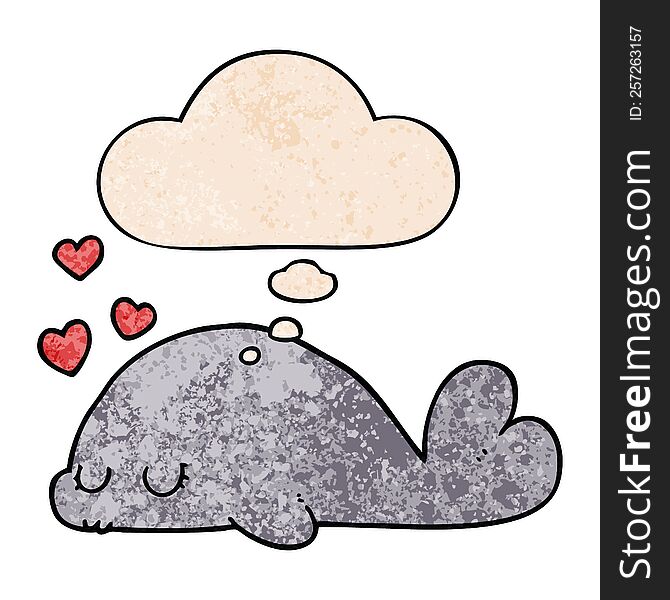 Cute Cartoon Dolphin And Thought Bubble In Grunge Texture Pattern Style