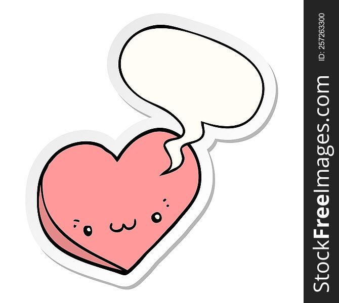cartoon love heart with face with speech bubble sticker. cartoon love heart with face with speech bubble sticker