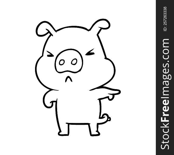 line drawing of a angry pig pointing. line drawing of a angry pig pointing