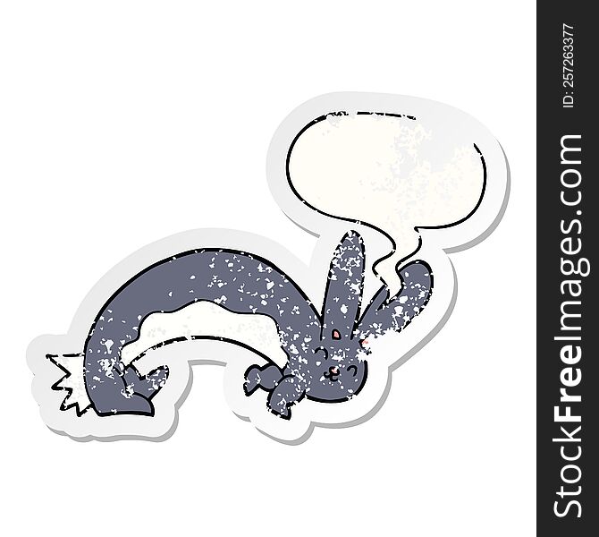 Funny Cartoon Rabbit And Speech Bubble Distressed Sticker