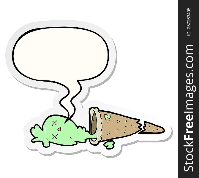Dropped Cartoon Ice Cream And Speech Bubble Sticker