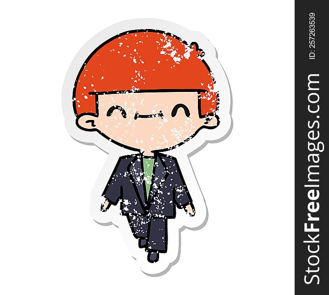 Distressed Sticker Cartoon Of Cute Kawaii Boy In Suit