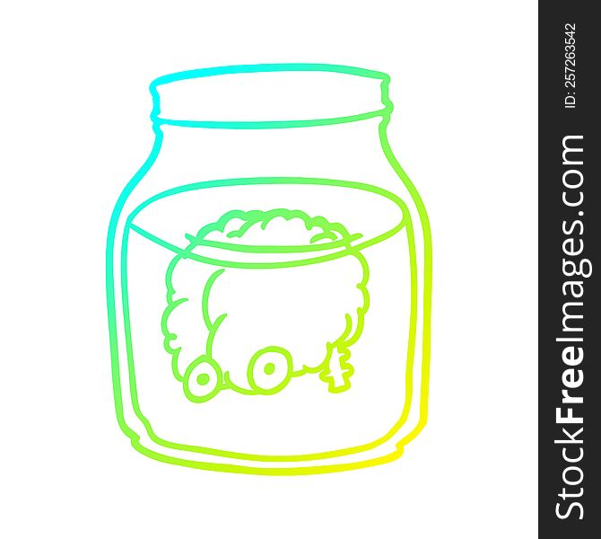 Cold Gradient Line Drawing Spooky Brain Floating In Jar