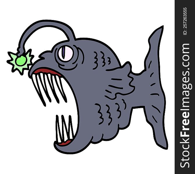 hand drawn doodle style cartoon lantern fish