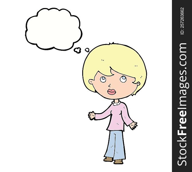 cartoon woman thinking with thought bubble