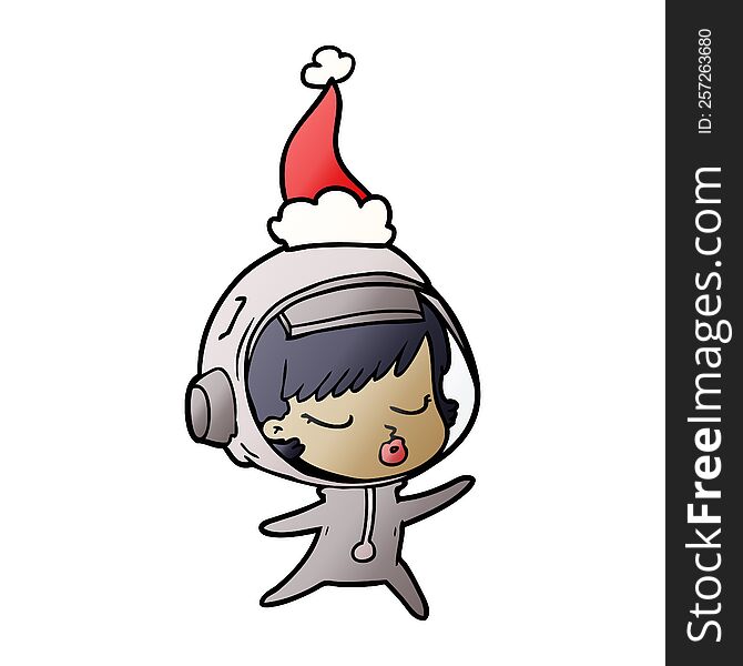 Gradient Cartoon Of A Pretty Astronaut Girl Wearing Santa Hat