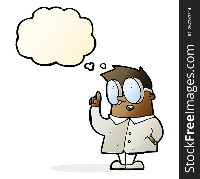 cartoon scientist with thought bubble