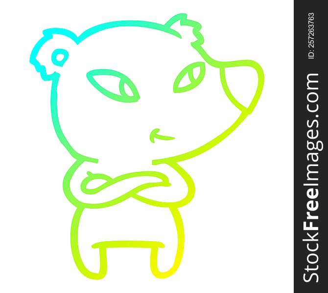 Cold Gradient Line Drawing Cute Cartoon Bear With Crossed Arms