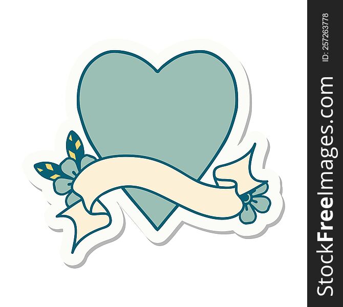 tattoo style sticker with banner of a heart