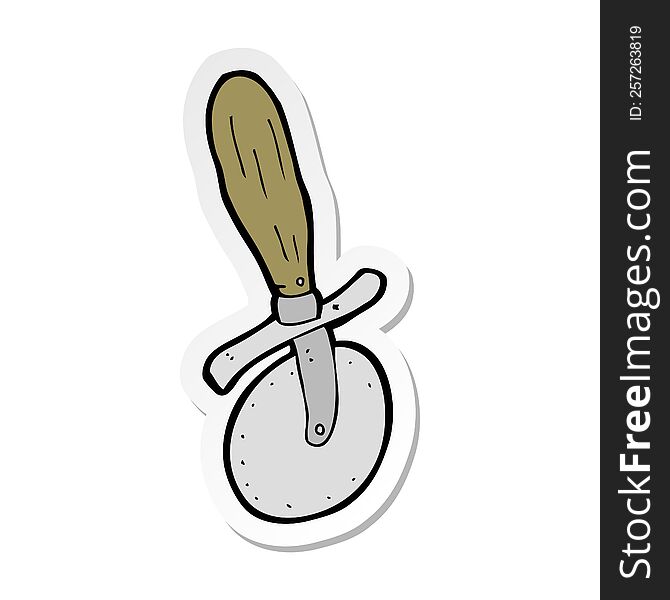 Sticker Of A Cartoon Pizza Cutter