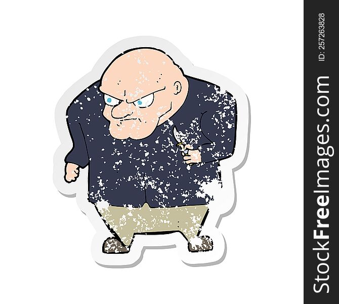 Retro Distressed Sticker Of A Cartoon Evil Man