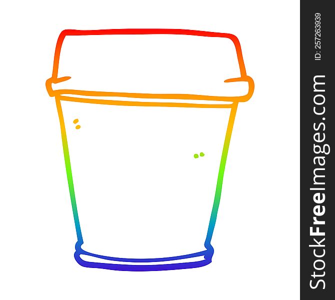 rainbow gradient line drawing of a cartoon take out coffee