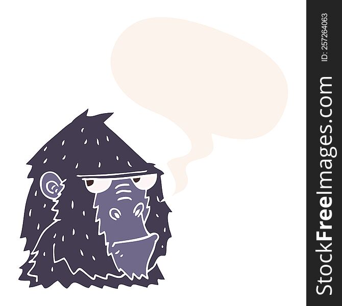 cartoon angry gorilla face and speech bubble in retro style