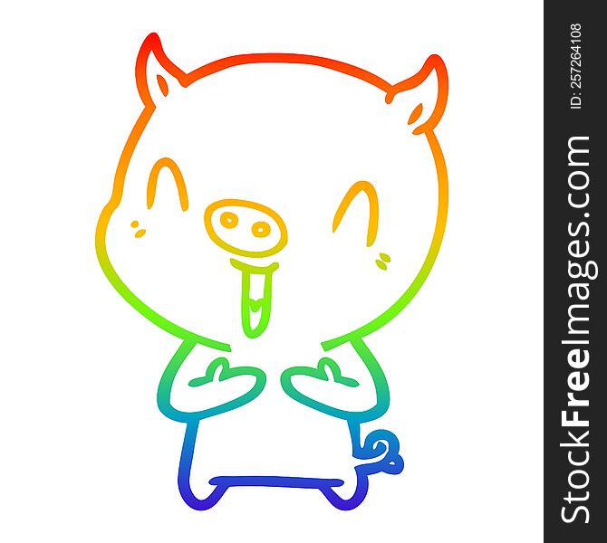 rainbow gradient line drawing of a happy cartoon pig
