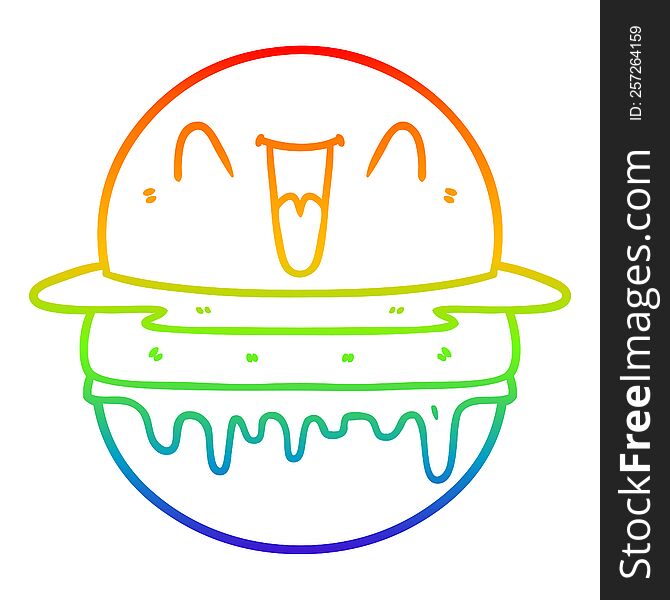 Rainbow Gradient Line Drawing Cartoon Happy Burger