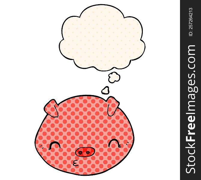 cartoon pig with thought bubble in comic book style