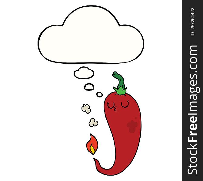 Cartoon Hot Chili Pepper And Thought Bubble
