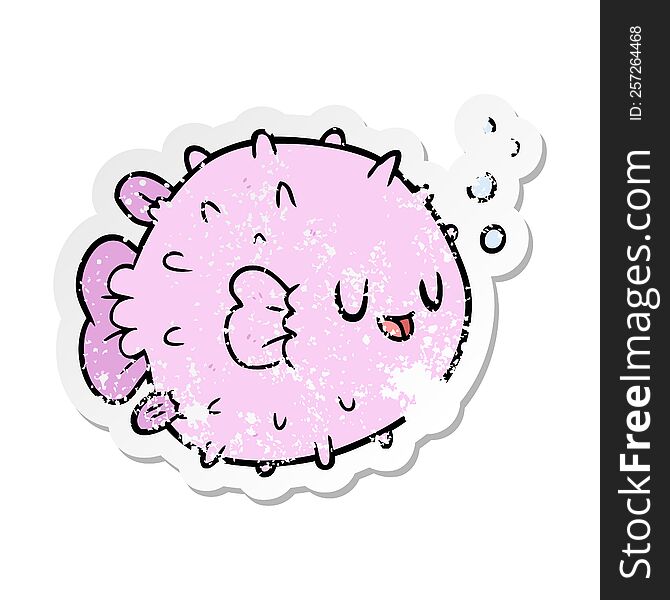 distressed sticker of a cartoon blowfish