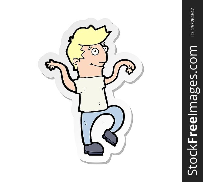 sticker of a cartoon happy man doing funny dance