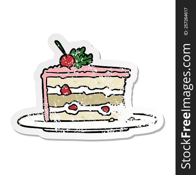 Distressed Sticker Of A Cartoon Dessert Cake