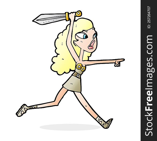 Cartoon Viking Girl With Sword