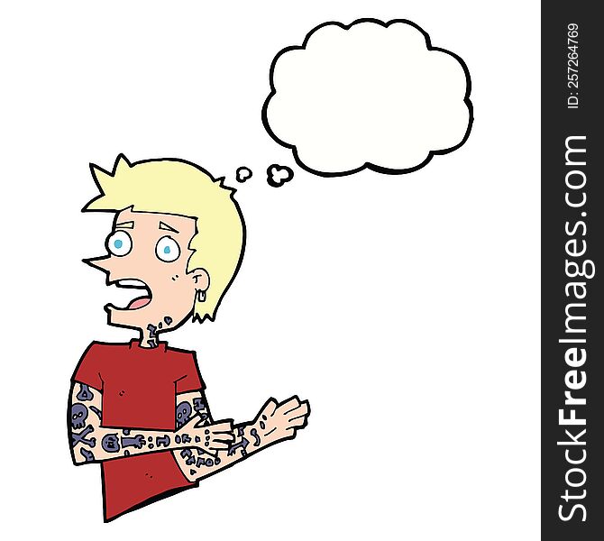 Cartoon Man With Tattoos With Thought Bubble